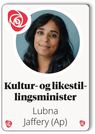 Lubna Jaffery (Ap),Kultur og likestillingsministe